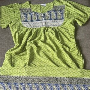 Cozee Corner Vibrant Green Paisley Midi Lounge Dress